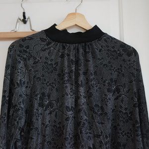 Flower Print Mock Neck Blouse